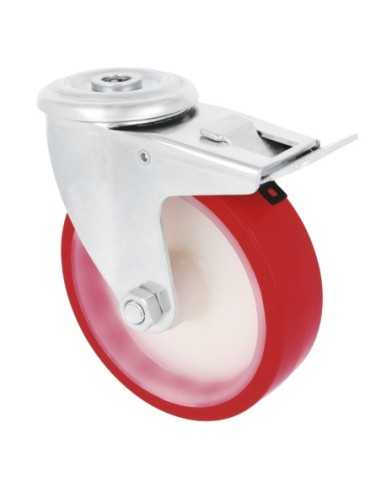 Rueda AMIG 2541-125 con Freno Poliuretano.Rojo