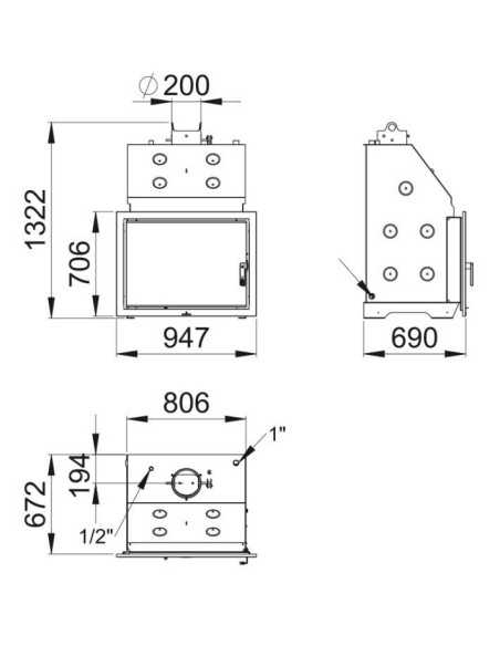 Caldera de calefacción de Leña Insertable HYDROBRONPI 80EV