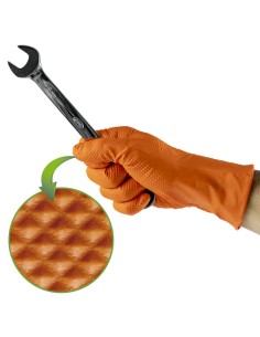 Guantes Nitrilo Naranja JBM Desechable Grosor 7,0 mil 100u Textura Diamante 2