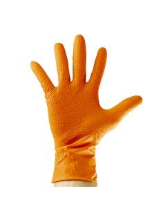 Guantes Nitrilo Naranja JBM Desechable Grosor 7,0 mil 100u T:L Textura Diamante