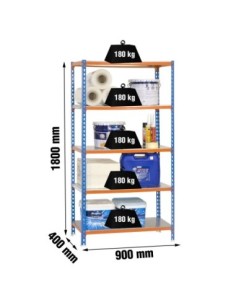 Estantería SIMONRACK Simonclick 5/400 azul/naranja/galva | Estantería sin tornillos con baldas de madera SimonRack