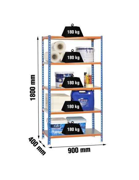 Estantería SIMONRACK Simonclick 5/400 azul/naranja/galva | Estantería sin tornillos con baldas de madera SimonRack