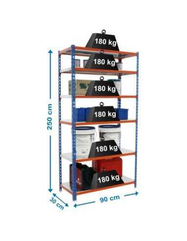 Estantería SIMONCLICK 6/300 azul/naranja/galvanizado | Estantería sin tornillos con baldas de madera SimonRack