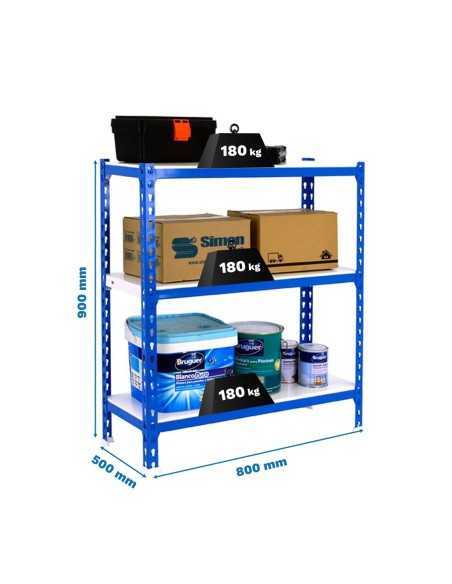 Estantería SIMONCLICK mini 3/500 900 azul/blanco | Estantería sin tornillos con baldas de madera SimonRack