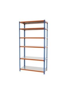 Estantería SIMONCLICK mini 6/300 azul/naranja/galvanizado | Estantería sin tornillos con baldas de madera SimonRack