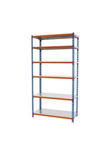 Estantería SIMONCLICK mini 6/300 azul/naranja/galvanizado | Estantería sin tornillos con baldas de madera SimonRack