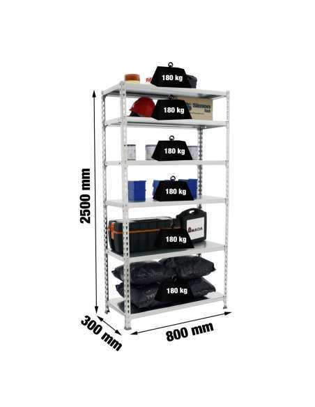 Estantería SIMONCLICK mini 6/300 galvanizado/galvanizado | Estantería sin tornillos con baldas de madera SimonRack