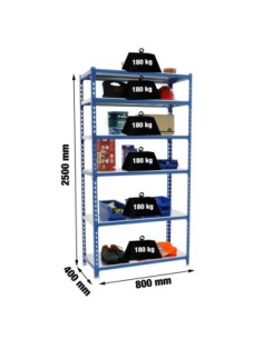 Estantería SIMONCLICK mini 6/400 azul/galvanizado | Estantería sin tornillos con baldas de madera SimonRack
