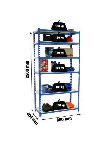 Estantería SIMONCLICK mini 6/400 azul/galvanizado | Estantería sin tornillos con baldas de madera SimonRack