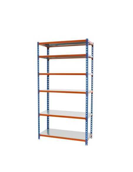 Estantería SIMONCLICK mini 6/400 azul/naranja/galvanizado | Estantería sin tornillos con baldas de madera SimonRack