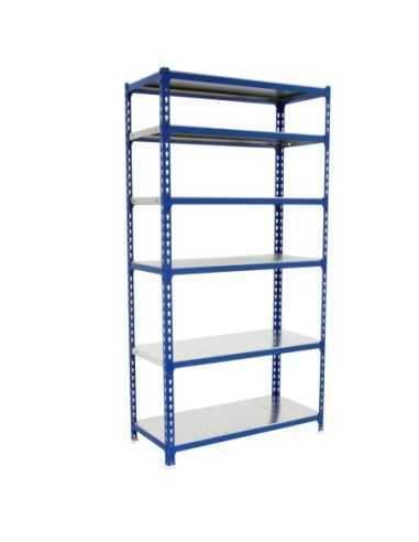 Estantería SIMONCLICK mini 6/500 azul/galvanizado | Estantería sin tornillos con baldas de madera SimonRack