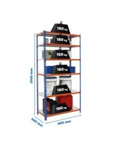 Estantería SIMONCLICK mini 6/500 azul/naranja/galvanizado | Estantería sin tornillos con baldas de madera SimonRack