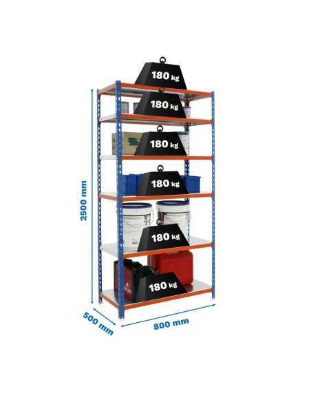 Estantería SIMONCLICK mini 6/500 azul/naranja/galvanizado | Estantería sin tornillos con baldas de madera SimonRack