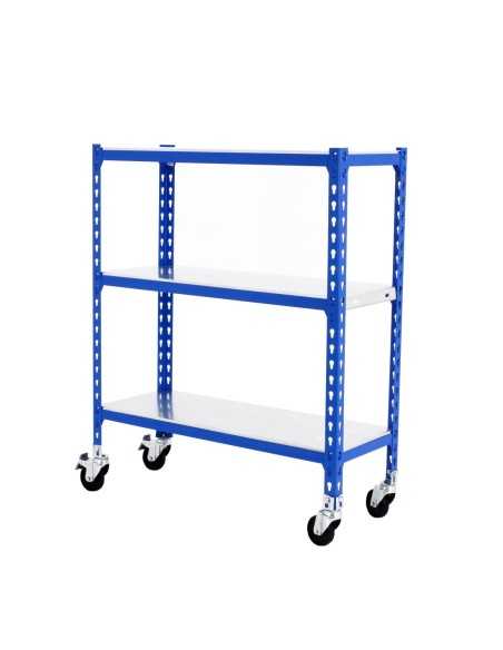 Estantería SIMONCLICK mobile 3/500 900 azul/galvanizado | Estantería sin tornillos con baldas de madera SimonRack
