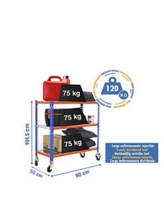 Estantería SIMONCLICK mobile 3/500 900 azul/naranja/galvanizado | Estantería sin tornillos con baldas de madera SimonRack