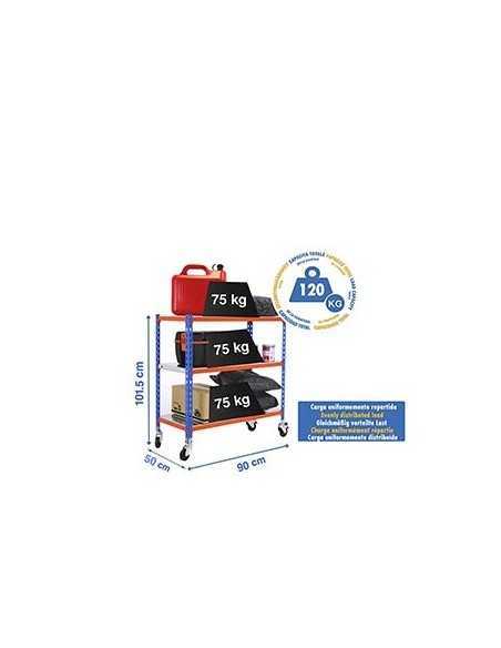 Estantería SIMONCLICK mobile 3/500 900 azul/naranja/galvanizado | Estantería sin tornillos con baldas de madera SimonRack
