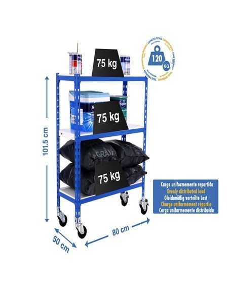 Estantería SIMONCLICK mobile mini 3/500 900 azul/blanco | Estantería sin tornillos con baldas de madera SimonRack