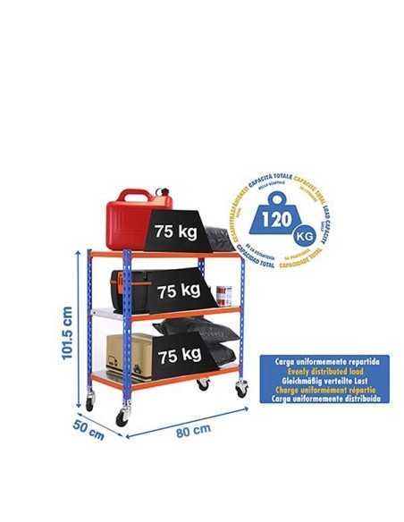 Estantería SIMONCLICK mobile mini 3/500 900 azul/nar/gal | Estantería sin tornillos con baldas de madera SimonRack