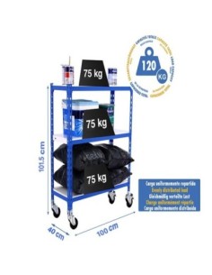 Estantería SIMONCLICK mobile plus 3/400 900 azul/blanco | Estantería sin tornillos con baldas de madera SimonRack