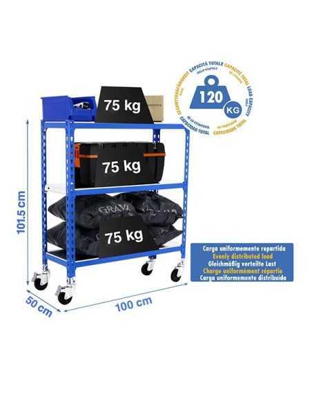 Estantería SIMONCLICK mobile plus 3/500 900 azul/galvanizado | Estantería sin tornillos con baldas de madera SimonRack