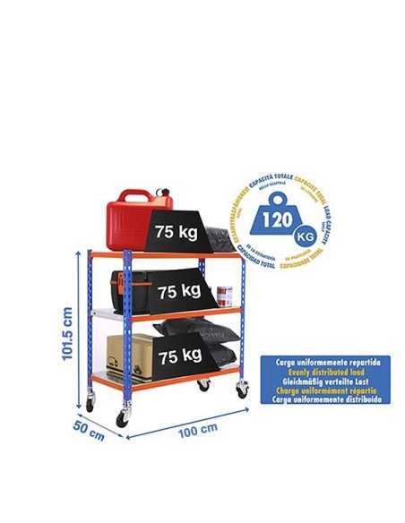 Estantería SIMONCLICK mobile plus 3/500 900 azul/nar/galv | Estantería sin tornillos con baldas de madera SimonRack