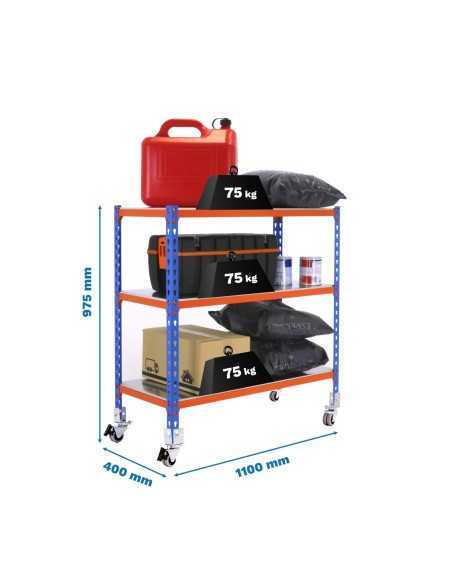 Estantería SIMONCLICK mobile superplus 3/400 900 az/nar/g | Estantería sin tornillos con baldas de madera SimonRack