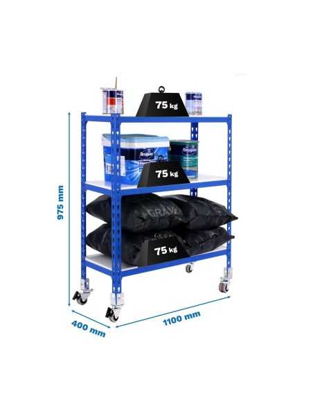 Estantería SIMONCLICK mobile superplus 3/400 900 azul/bla | Estantería sin tornillos con baldas de madera SimonRack