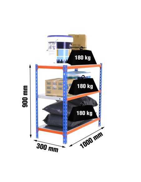 Estantería SIMONCLICK plus 3/300 900 azul/naranja/galvanizado | Estantería sin tornillos con baldas de madera SimonRack