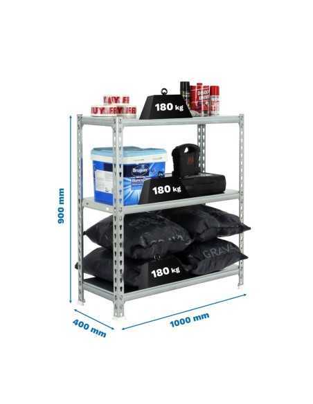 Estantería SIMONCLICK plus 3/400 900 galvanizado/galvanizado | Estantería sin tornillos con baldas de madera SimonRack