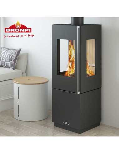Estufa de Leña BRONPI BOMBAY-3C con cristal a tres caras