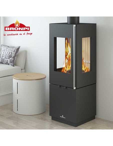 Estufa de Leña BRONPI BOMBAY-3C con cristal a tres caras