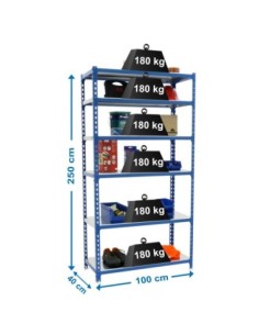 Estantería SIMONCLICK plus 6/400 azul/galvanizado | Estantería sin tornillos con baldas de madera SimonRack