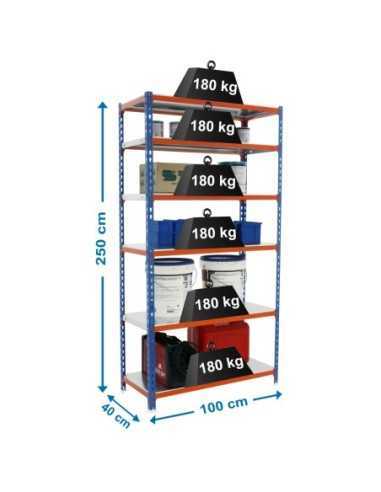 Estantería SIMONCLICK plus 6/400 azul/naranja/galvanizado | Estantería sin tornillos con baldas de madera SimonRack