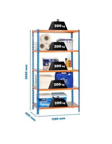 Estantería SIMONRACK Simonclick superplus 5/400 azul/naranja/galva | Estantería metálica SimonRack para cargas de 300 kg