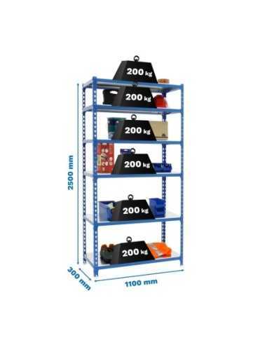 Estantería SIMONCLICK superplus 6/300 azul/galvanizado | Estantería sin tornillos con baldas de madera SimonRack