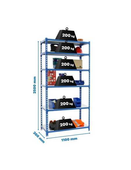 Estantería SIMONCLICK superplus 6/300 azul/galvanizado | Estantería sin tornillos con baldas de madera SimonRack