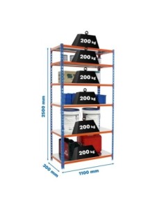 Estantería SIMONCLICK superplus 6/300 azul/naran/gal | Estantería sin tornillos con baldas de madera SimonRack