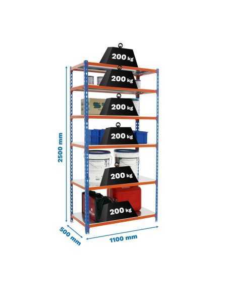 Estantería SIMONCLICK superplus 6/500 azul/naran/gal | Estantería sin tornillos con baldas de madera SimonRack