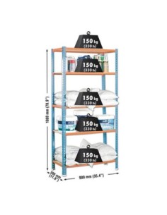 Estantería SIMONCLICK MaderClick5/300 azul/naranja/madera | Estantería sin tornillos con baldas de madera SimonRack