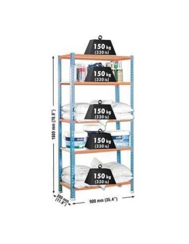 Estantería SIMONCLICK MaderClick5/300 azul/naranja/madera | Estantería sin tornillos con baldas de madera SimonRack