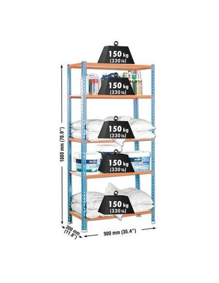 Estantería SIMONCLICK MaderClick5/300 azul/naranja/madera | Estantería sin tornillos con baldas de madera SimonRack