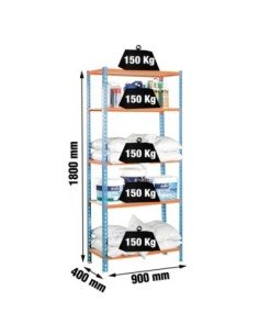 Estantería SimonrackMaderclick 5/400 azul/naranja/madera | Mesa de trabajo SimonRack profesional y resistente