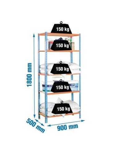 Estantería SIMONCLICK MaderClick5/500 azul/naranja/madera | Estantería sin tornillos con baldas de madera SimonRack