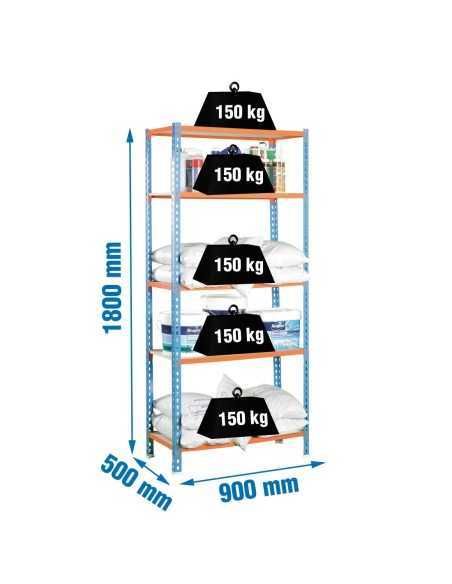 Estantería SIMONCLICK MaderClick5/500 azul/naranja/madera | Estantería sin tornillos con baldas de madera SimonRack