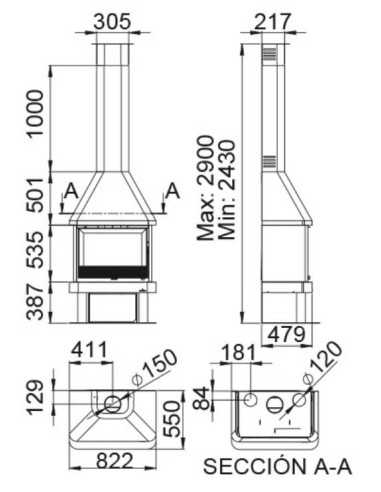 Chimenea De Leña BRONPI Lisboa Frontal Con T | Hogar Cahersa