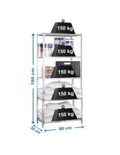 Estantería SIMONCLICK MaderClick Mini 5/300 galva/madera | Estantería sin tornillos con baldas de madera SimonRack