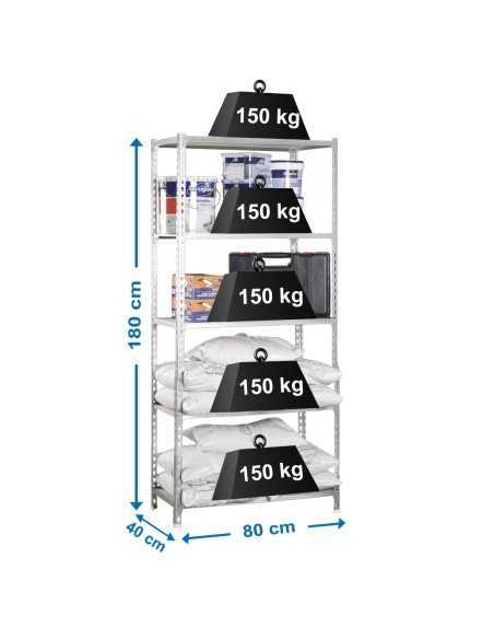 Estantería SIMONCLICK MaderClick Mini 5/400 galva/madera | Estantería sin tornillos con baldas de madera SimonRack