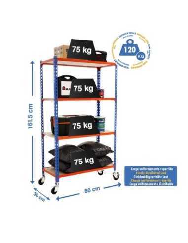 Estantería SIMONRACK Maderclick mobile mini 4/300 1500 azul/nar/mad
