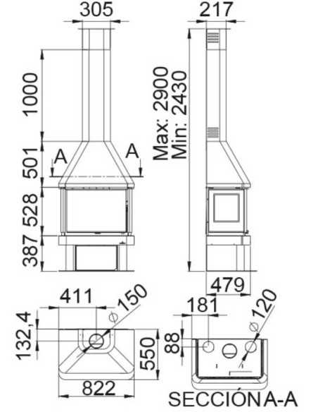 Chimenea De Leña BRONPI Lisboa-3c Con Turbin | Hogar Cahersa
