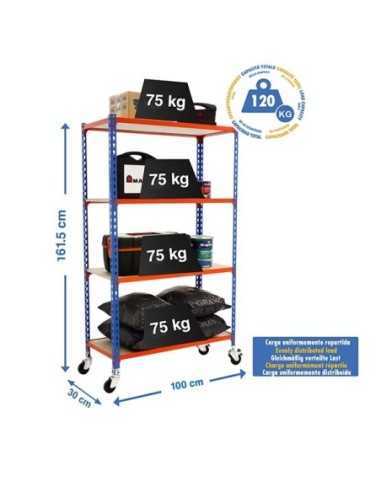 Estantería SIMONRACK Maderclick mobile plus 4/300 1500 azul/nar/mad